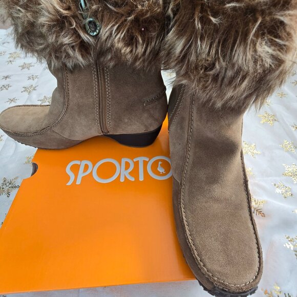 New Sporto Suede Nina Booties with Faux Fur Cuff - Picture 1 of 8